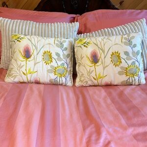 Vintage Toss Pillows Thistle and Sunflower Set of 2